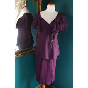 Vintage Purple 2 Pc. Cocktail Suit Gown Rhinestone Plum Purple Pencil Skirt